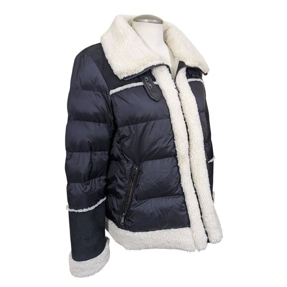 Tahari Black Selena Faux Shearling Trim Jacket Coat Size L Outdoor Winter Fall - Picture 10 of 14